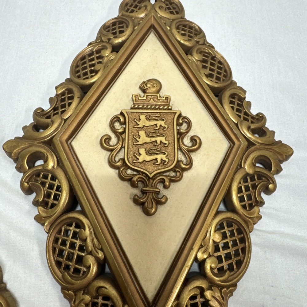 Vintage MCM SYROCO Plaques Gold Ornate Diamond Shape lot of 3 - Picture 5 of 15